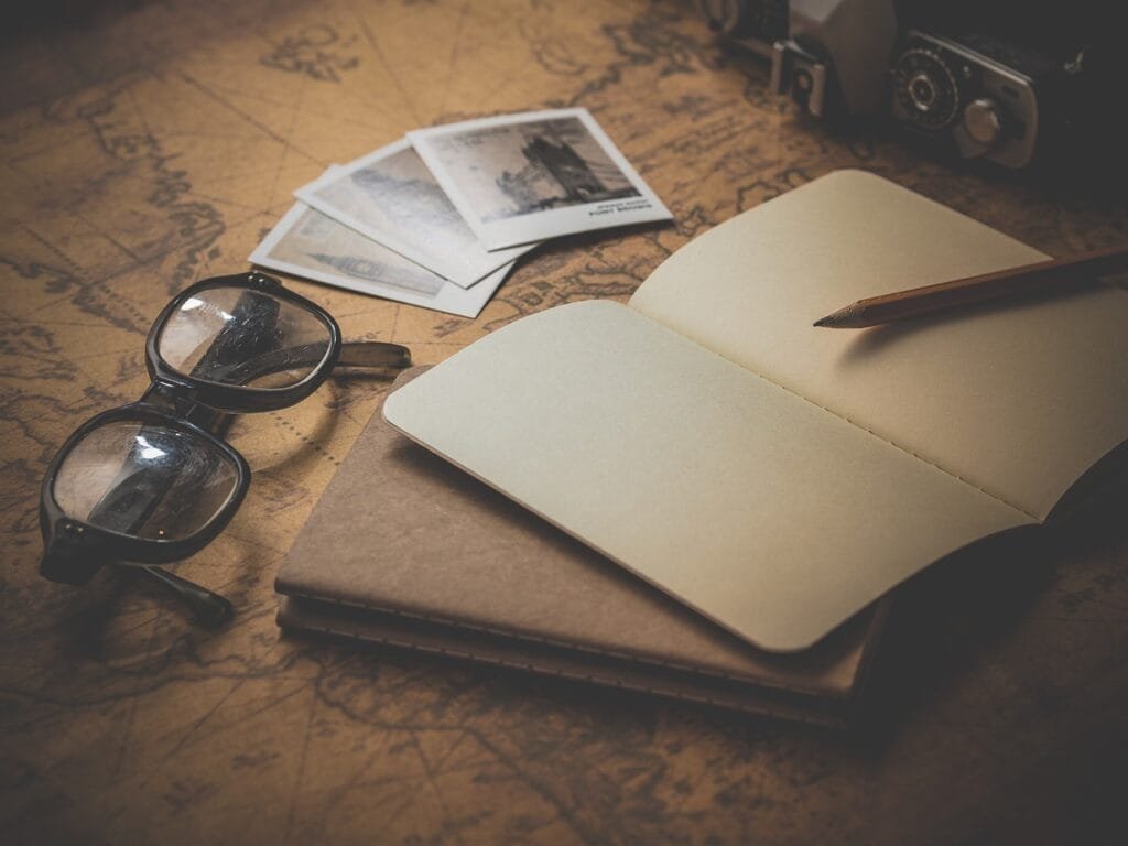 Relatos notepad, glasses, travel, planning, page, notes, paper, vacation, trip, desk, photographs, write, concept, old, retro, antique, vintage, classic, travel, travel, travel, travel, travel, planning, paper, write, vintage