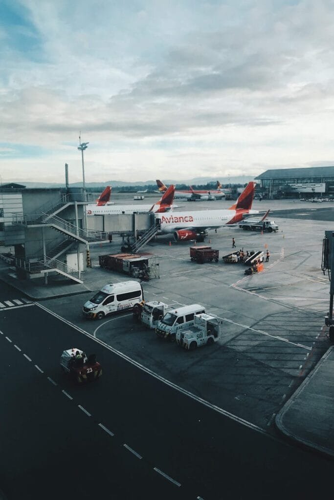 View of Avianca planes parked at the tarmac of Bogota's main airport.